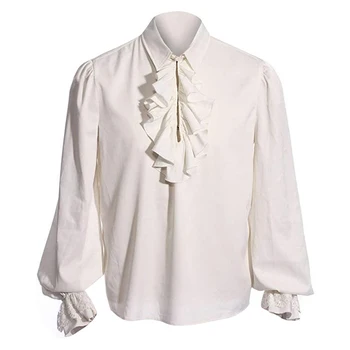 Мъжки ревера с дълъг ръкав Из Средновековния Ренесанс Steampunk Блуза с рюшами на яката на Pirate риза вампир Мъжки ризи на Хелоуин
