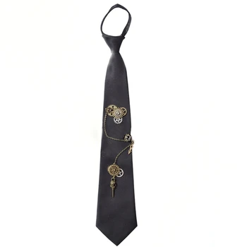 Жените и Мъжете Тъмен готик вратовръзка в стил steampunk Антикварни шестеренки Метална верижка Реколта униформи Предварително навързани вратовръзка около врата с цип Директен доставка