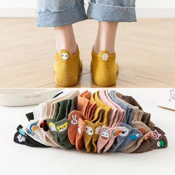 10 чифта чорапи с анимационни шарени чорапи на щиколотках с бродерия на сладък животни и зеленчуци, дамски чорапи и трикотаж-носочные на продукта