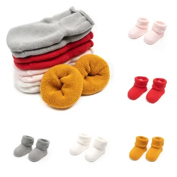 1 чифт топли чорапи за новородени Simplicity, обикновена чорапи от телешка кожа за по-малките момчета и момичета, есенно-зимни изолирана плюшени детски чорапи за сън
