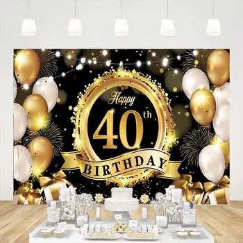 Честит Фон За Украса На 40-Годишнината От Банер Черно Златен Знак Плакат Фон За Снимки От 40-Годишната Парти Подпори За Фотобудки