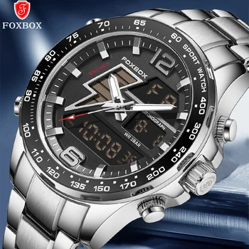 Мъжки часовник Луксозни Модерни Спортни часовници на марката FOXBOX Мъжки кварцов analog / digital-цифров часовник Водоустойчив Мъжки часовник от неръждаема стомана 2023