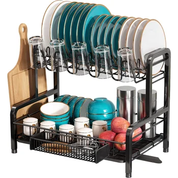 Комплект за сушене на чинии romision, 2 нива, органайзер за мивки от неръждаема стомана, поставка за прибори с подстаканниками