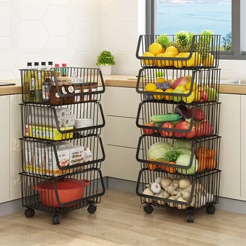 Външен багажник за съхранение на кухненски аксесоари, Многопластова мобилни кошница за съхранение на играчки за плодове и зеленчуци, кошница за съдове, кош за количка от неръждаема стомана
