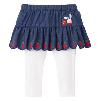 Детски панталони 2023 Новата есенна модел за момичета, памучни панталони-кюлоты с бродерия Rich Rabbit + Apple