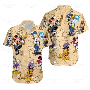 Хавайски ризи Мики Pirates of the Caribbean за мъже от Disney Cruise Line, хавайски ризи Дневни плажни ризи с къс ръкав
