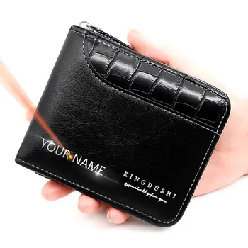Нови мъжки портмоне с цип С индивидуален заглавие, Кратък държач за карти, мъжки портфейл, джоб за монети, снимка, мъжки портфейл с каменен модел