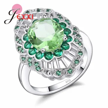 Висококачествени Австрийски кристали годежни пръстени за Жени от Сребро 925 проба, Годежни пръстени за жени, Анел Bijoux, Зелен Циркон