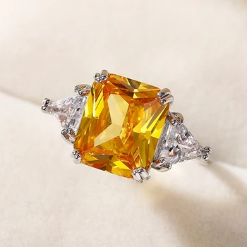Нови пръстени с жълто кубическим цирконием геометрична форма, Сватбени сребърен цвят За жени, Лъскави Аксесоари за вечерни бижута