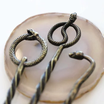 3 бр./лот пръчка за коса Змия шнола 13-14 см метални аксесоари за коса във формата на змия Wicca прическа пънк Вещица аксесоари езически подарък