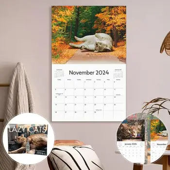 Месечен стенен календар в 2024 година Весел стенен календар с кошачьими задницами Причудливи шарки Трайни страница Планер котешки задниц в 2024 година Стенен монтаж