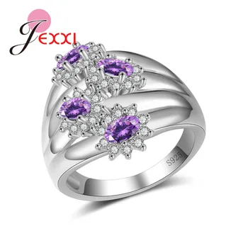 Модерен дизайн, Топли разпродажба, Цветни Пурпурни Пръстени от сребро CZ 925 проба, Годежни пръстени с цирконием AAA за жени, Размер 6, 7, 8, 9, 10