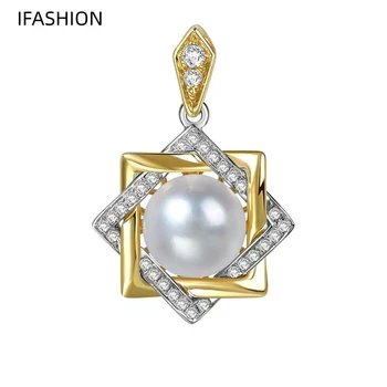 IFASHION Истински AU750 От истинско Злато 18 Карата С Квадратна диамантен пръстен, Колие С Окачване, Подарък За Рожден Ден, Модерен Основен Подарък За Женщи