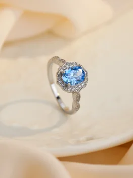 Ретро-пръстен от сребро 925 проба с овални синьо цирконий, инкрустированное малка цирконий, в луксозен елегантен стил за жени и мъже