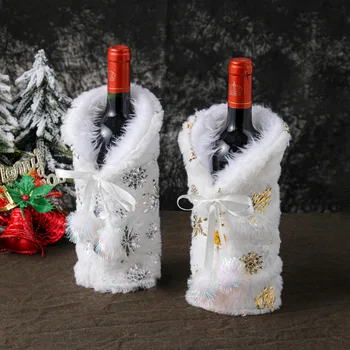 Коледна украса Набор от винени бутилки Украса на ресторанта Чанта за шампанско и червено вино, Украса на сцената Набор от снежната вино