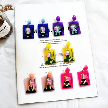 Преувеличенная Индивидуалност, Квадратни Акрилни Обеци-фигурки, творчески Мультяшные Многоцветни Геометрични Енергични украса за момичета
