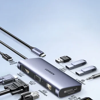 Расширительная докинг станция Typec, USB сплитер, хъб Мълния, проекция 4HDMI, Многоинтерфейсный мрежов кабел конвертор