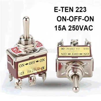 1бр E-TEN 223 Незабавен DPDT (ВКЛ.)-ИЗКЛ.- (ВКЛ.) 3-позиционен 6-пинов превключвател ac 250V 15A E-TEN223 Кафяв