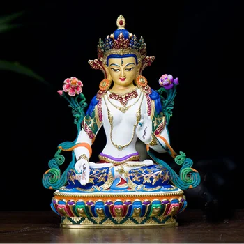 отличен цветен боядисани статуя на Буда благославя семейство, Сигурност, Здраве, късмет, ефективен Талисман, Раскрашенная статуя на Бялата Тара Гуаньинь
