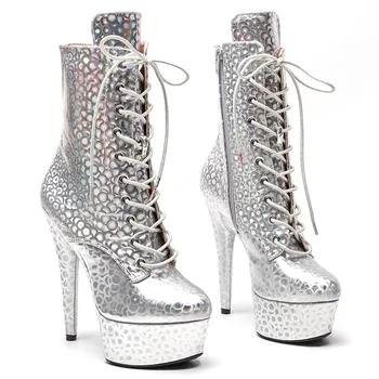 LAIJIANJINXIA/ Нови Дамски официални обувки на платформа и висок ток от изкуствена кожа 15 см/6 см, Модерните обувки за танци на един стълб, 048