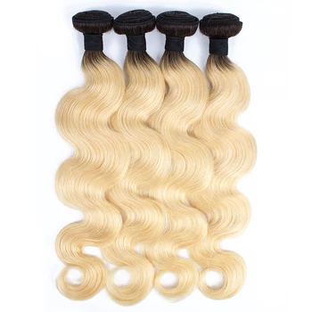 Kisshair T1B613 дълги къдрави снопове коса 1/3/4 бр избелващ blond с тъмни корени цвят омбре бразилско натрупване на човешки косъм