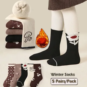 Детски чорапи Зимни топли дебели памучни чорапи Чорапи за момичета най-Новите модни мультяшные чорапи, Бебешки чорапи 5 двойки