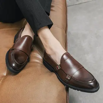 Нови Мъжки Кафяви Лоферы, Черен Бизнес Възли Мъжки Модел обувки от Изкуствена кожа са Ръчно изработени С Катарами, Размер 38-46, Mocasines A200