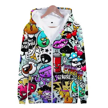 Качулки Аниме Гръндж Графити, 3D принт, блузи с цип, свитшоты за момчета и момичета, детски анимационни филми, модно палто Оверсайз с дълъг ръкав
