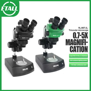 RELIFE RL-M5T-2Л Тринокулярный HD Стереомикроскоп с 7-50-Кратно Увеличение, Регулируем Ъгъл на наклона и на Яркостта За Ремонт на печатни Платки, Преработи, Заваряване