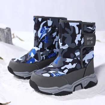 Зимни детски обувки от плюшени водоустойчива материя, нескользящая обувки за момчета, зимни ботуши гумени подметки, модни топли улични детски туристически обувки