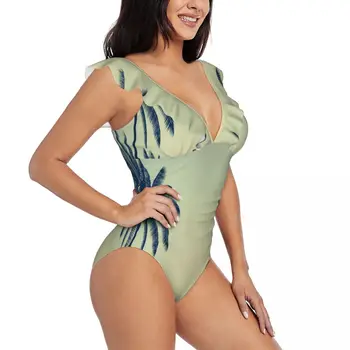 Жените Тропическа Палма едно Парче бански Секси бански костюм с рюшами Лятна Плажно облекло за отслабване бански