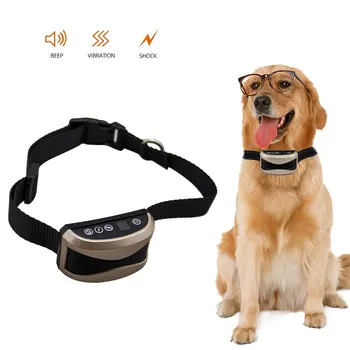 Нашийник за защита от лай на кучета, регулируем нашийник с звуков сигнал и виброударом, тренировъчен нашийник с LCD дисплей за малки, средни и големи кучета
