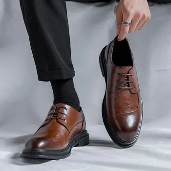 Мъжки официалната обувки, мъжки oxfords, универсални модела обувки, сватбени луксозни обувки, модни кожени обувки с остър пръсти B22