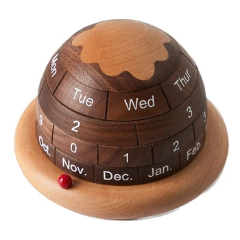1 комплект Дървени настолен календар, интериор на офис маса, Блок Календар за масата, кафяв