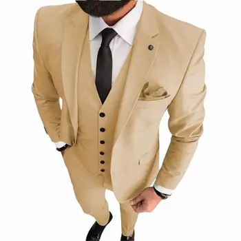 Най-новият Мъжки костюм от 3 части 2023 Официални Сватбени Смокинги с Шампанско за Мъже, Ушити по поръчка, оборудвана костюм Homme (Сако + панталон + елек)