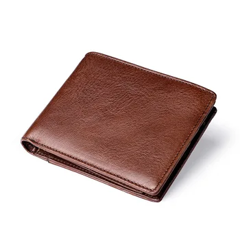 Ретро мъжки портфейл от естествена кожа, кафе цвят, Мултифункционален държач за карти, качеството на кратък портфейл за монети