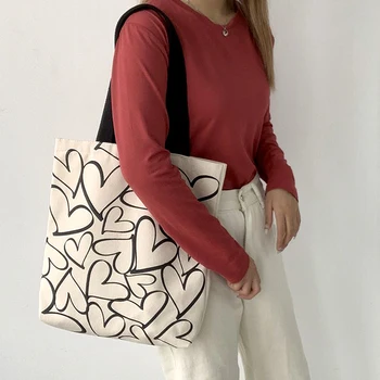 Пътна холщовая чанта с изображение Love Преносима многофункционална чанта за ежедневно използване за жени