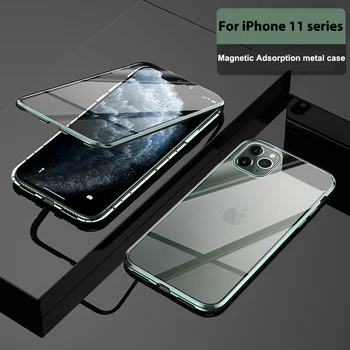Подходящ за iPhone 11 Pro с магнитна чрез адсорбция, устойчив на удари метален броня + защитно фолио от прозрачно закалено стъкло за iPhone 11 Pro Max
