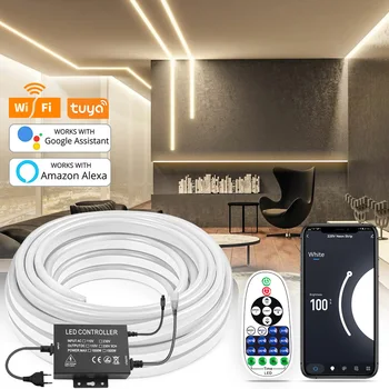 Sasha Wifi LED Neon Strip Light AC 220V Dimmable Led Лента EU Plug IP67 Водоустойчива Гъвкава Лента 120LEDs/M За Декорация на дома