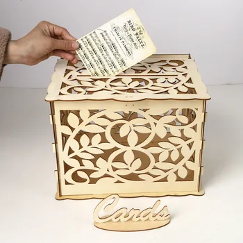 Дървена кутия за сватбени картички в селски стил, кутии за подарък карти DIY, Декоративен дървен държач за сватбени копилок за прием, Юбилейна партита