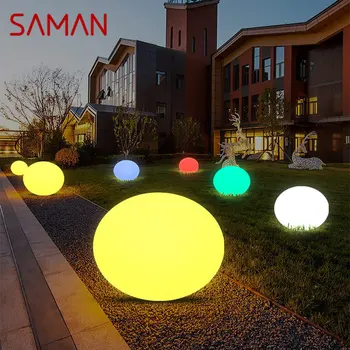 SAMAN Модерна бяла морава лампа Водоустойчива IP65 Външна кръгла led 16-цветна подсветка за декорация на градината и парка