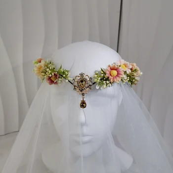 Цвете короната на челото с лайка, превръзка на главата за момичета, сватбени диадеми, шапки на булката, кристални орнаменти в стил ретро, аксесоари за коса за младоженци