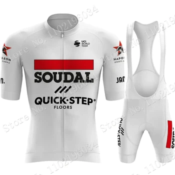 Комплект тениски, велосипеди Soudal Quick Step Team 2023 с къс ръкав, мъжки велосипедна дрехи, ризи пътят мотори, Костюм Шорти МТБ Maillot Ropa