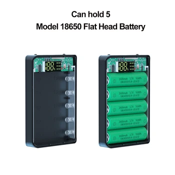 Type C Power Bank Shell САМ свалящ 5 * 18650 За Зареждане на Батерията Кутия За Съхранение на USB Micro USB с Led Фенерче Без Батерии