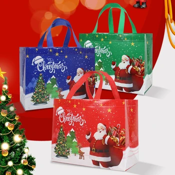 Коледни торбички тоут от нетъкан текстил, опаковане на бонбони, подаръчни чанти с принтом Дядо Коледа/ на Снежния човек, за деца, Коледни подаръчни торбички за пазаруване