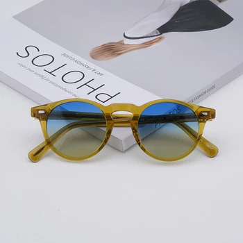 47 Размер на Светло жълти Реколта Ацетатные Кръгли Слънчеви очила Gregory Peck, дизайнерски Мъжки Дамски Слънчеви Очила OV5186, Поляризирани очила