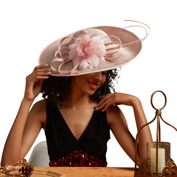 Големи шапки-чародейки от пера Sinamay, църковна шапка, шапка-дерби, сватба парти, елегантна писалка за дамите, подарък за Свети Валентин