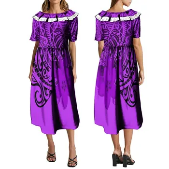 Лятна рокля Pacific Island Art с къс ръкав, Произведено по Поръчка с полинезийским винтажным модел, Празнична рокля на едро Mumu Maxi Dress