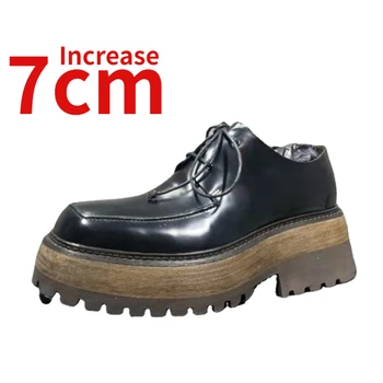 Обувки в Британския Стил Дерби, Мъжки Официалната Обувки, Бизнес Костюм от Естествена Кожа, Повишен до 6-7 см, Ежедневни Кожени Обувки на Дебелото платформа за Мъже