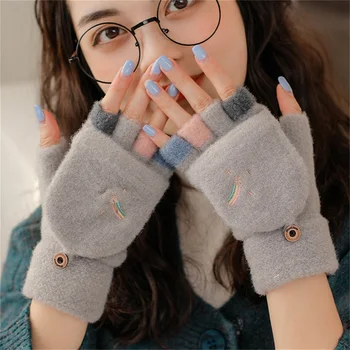 Нови джапанки ръкавици с полупальцами, топли зимни ръкавици с подплата, с преливащи се цветове ръкавици с изтичане на цвят, ръкавици за пръстите